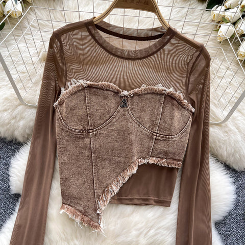 Irregular Design Patchwork Denim Top