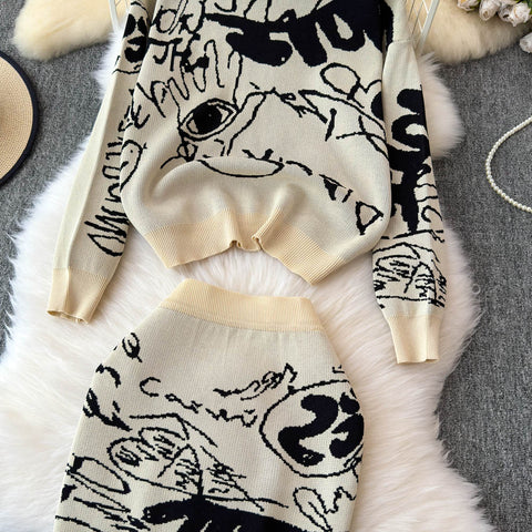 Printed Sweatshirt&Skirt Thermal 2Pcs