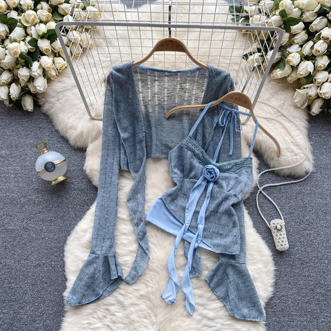 Camisole&Cardigan Ruffled Knit 2Pcs