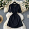 Metal Single-breasted Black Knitted Dress