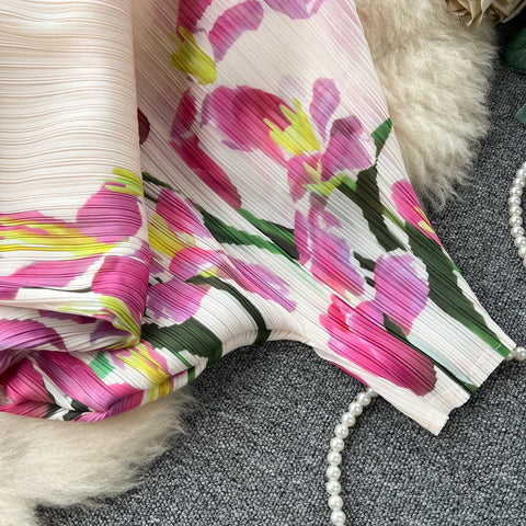 High-end Pleated Floral Printed Dress