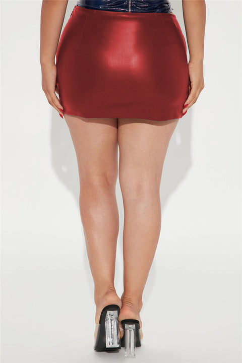 Metal Chain Sexy Split PU Skirt
