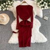 V-neck Bodycon Split Knitted Dress