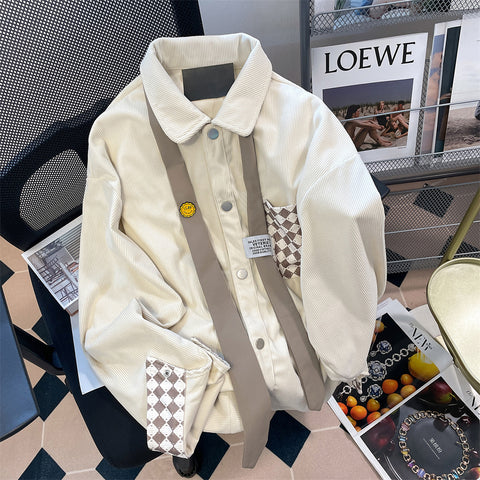 Printed Corduroy Shirt with Tie