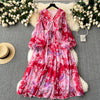French Style Flared Sleeve Floral Dress