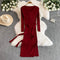 V-neck Bodycon Split Knitted Dress