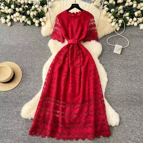 Delicate Hollowed Crochet Lace Dress