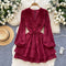 V-neck Fringed Embroidery Ruffled Dress