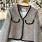 V-neck Color Blocking Tweed Jacket