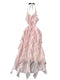 Irregular Design Ruffled Pink Halter Dress