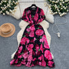 Vintage Puffy Sleeve Floral Black Dress