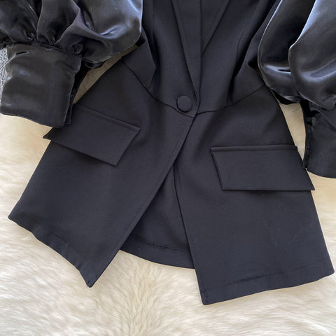 Niche Suede Patchwork Black Blazer