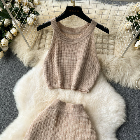 Halter Knitwear&Hip-wrapping Skirt 2Pcs