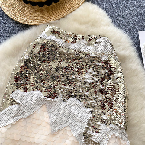 Glossy Sequined Patchwork Party Skirt