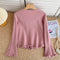 Elegant 3D Rose Flared Sleeve Knitwear