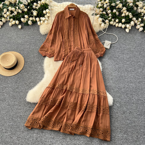 Shirt&Skirt Lace Patchwork 2Pcs