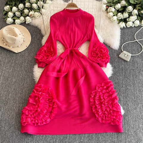 High-end 3d Ruffled Lace-up Dress