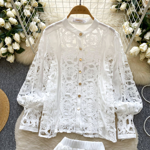 Crochet Shirt & Vest & Shorts 3Pcs