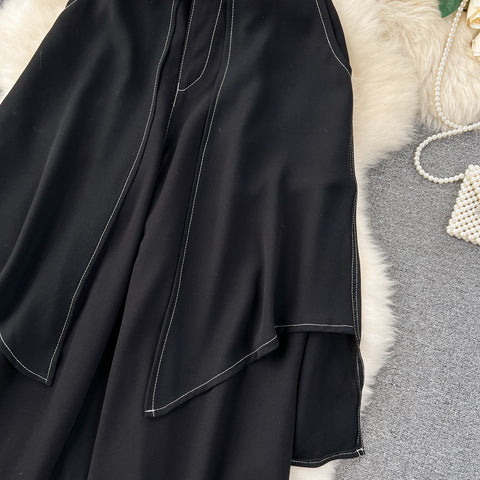Faux Two-pieces Loose Black Trousers