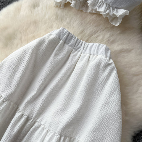 White Camisole&Draped Skirt 2Pcs