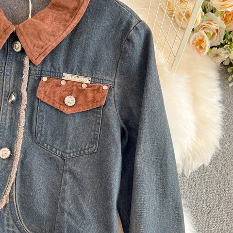 Chic Jacket&Skirt Denim 2Pcs Set