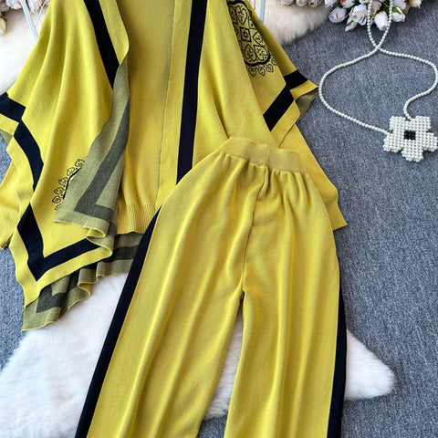 Cardigan&Sweater&Trousers Knitted 3Pcs