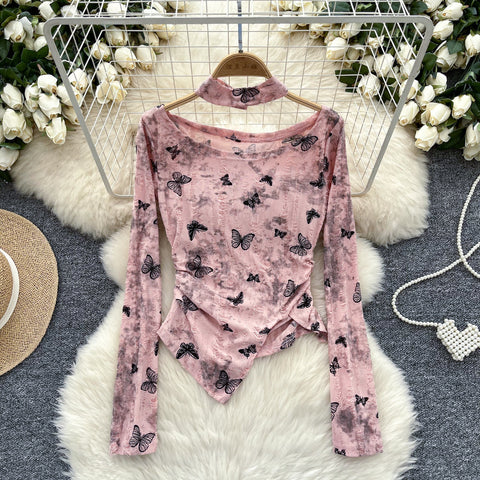 Irregular Design Butterfly Printed Top
