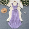 Elegant Ruffled Purple Floral Slip Dress