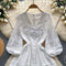 French Style V-neck Lace Puffy Dress