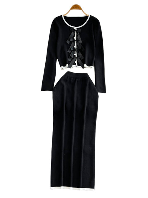 Lace-up Cardigan&Half-body Skirt 2Pcs