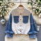 Sweetie Furry Denim Patchwork Cardigan