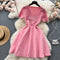 Korean Style V-neck Pink Knitted Dress