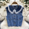 Vest&Skirt Lace Patchwork Denim 2Pcs