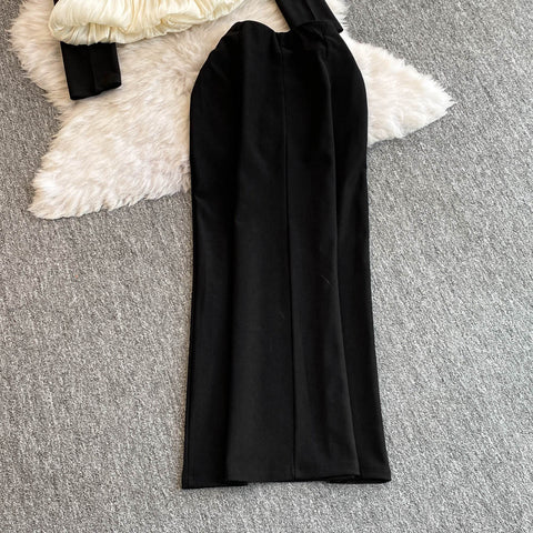 Ruffled Knitwear&Trousers Black 2Pcs