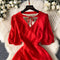 Premium V-neck Hollowed Red Dress