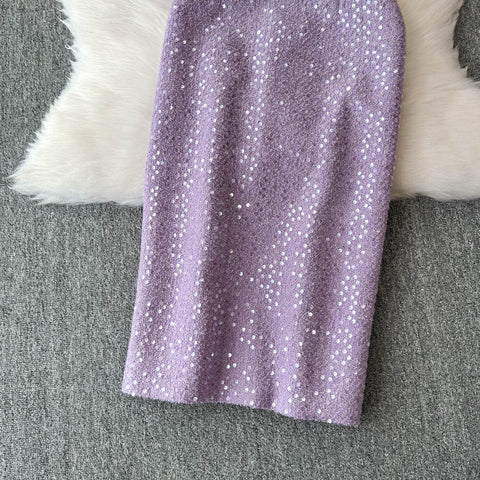 Sequined Blazer&Skirt Tweed 2Pcs