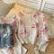 Thermal Round Collar Printed Cardigan