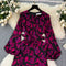French Style Colorful Floral Black Dress
