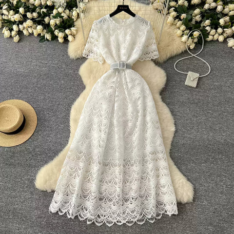 Delicate Hollowed Crochet Lace Dress