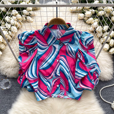 Niche Puffy Sleeve Printed Shirt