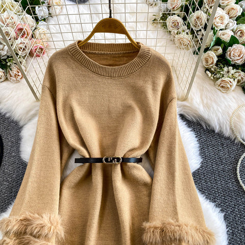 Furry Cuff Sweater with Waistband