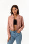 Zipped Lapeled PU Short Jacket