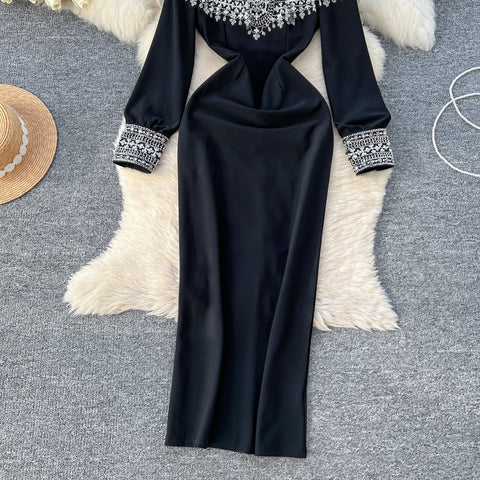 Embroidered Sequin Beaded Black Dress