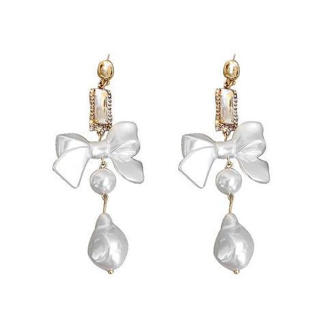 Crystal Beads Bow Pearl Earrings