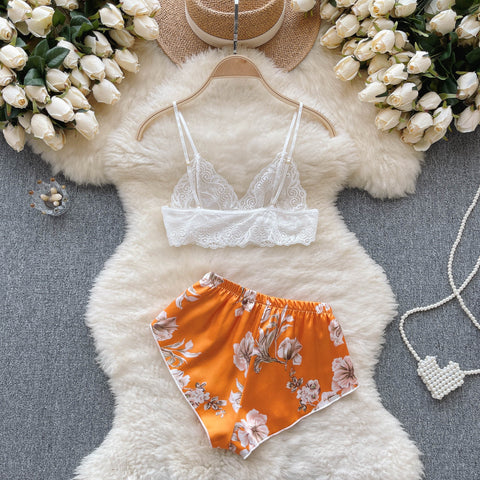 Lace Camisole&Floral Panties 2Pcs