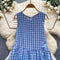 Korean Style Plaid Blue Slip Dress