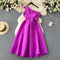 High-end Slant Neckline Ruffled Dress