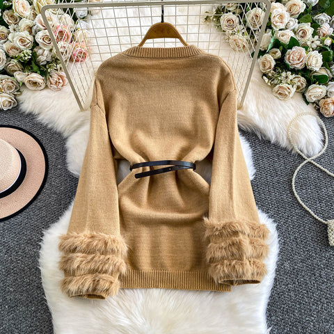 Furry Cuff Sweater with Waistband