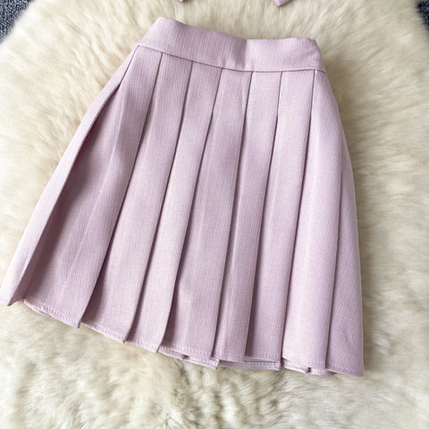 Single-breasted Vest&Pleated Skirt 2Pcs