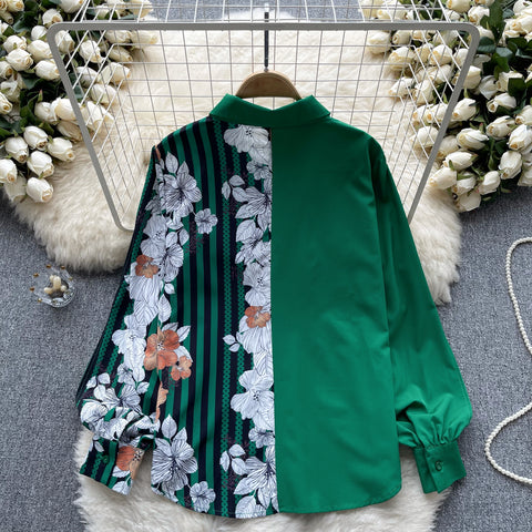 Floral Printed Patchwork Loose-fit Shirt